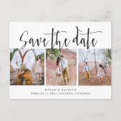 Postale Faire-part Script rustique Trois photos Enregistrer la carte  (Devant)