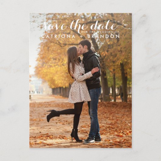 POSTALE FAIRE-PART SCRIPT WHIMSICAL BLANC ENREGISTRER LA DATE CARTE P (Devant)