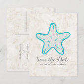 Postale Faire-part Starfish Turquoise Rustique Enregistrer la carte p (Devant / Derrière)