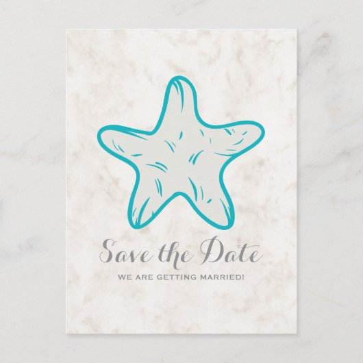 Postale Faire-part Starfish Turquoise Rustique Enregistrer la carte p (Devant)
