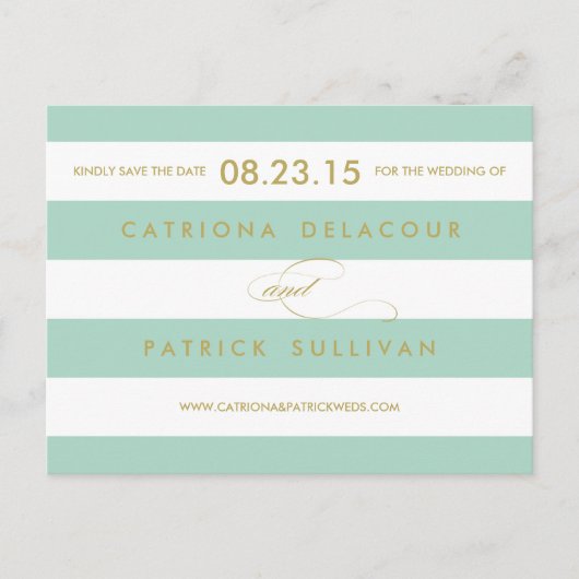 Postale Faire-part Stripes classiques Mint Enregistrer la carte posta (Devant)