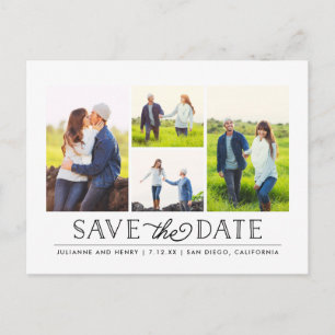 Postale Faire-part Style Blanc 4 Photo Enregistrer la date Carte post