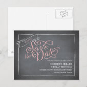 Postale Faire-part Tableau Noir Script Rose Carte de Voeux de Date de (Devant / Derrière)