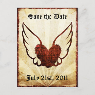 Postale Faire-part Tatouage coeur ailé Enregistrer la date Carte post