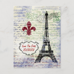 Postale Faire-part Tour Eiffel France Enregistrer La Date Carte Posta