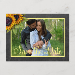 Postale Faire-part Tournesols tableau noir rustique pour carte de sau