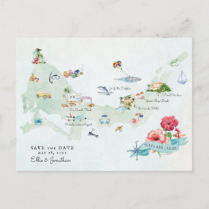 Postale Faire-part Turks & Caicos Carte d'itinéraire de mariage de