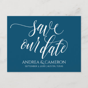Postale Faire-part Typographie de mariage Carte de sauvegarde - Bleu