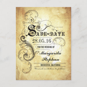 Postale Faire-part Typographie vintage ancienne carte de sauvegarde d