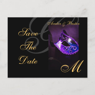 Postale Faire-part Venise Purple Masquerade Enregistrer La Date Carte