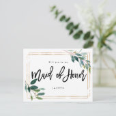 Postale Faire-part verdure d'or vous serez ma domestique de carte (Debout devant)