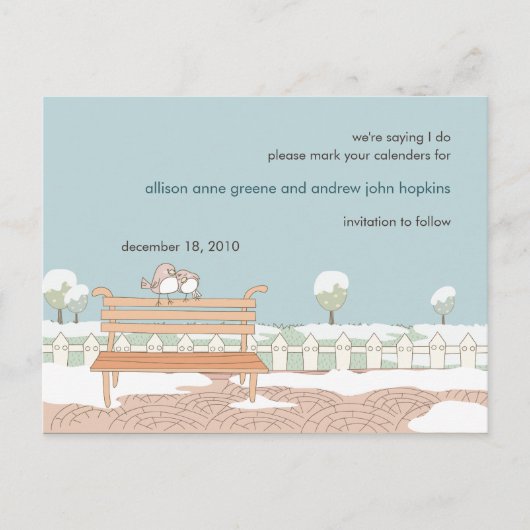 Postale Faire-part Whimsical Winter Wedding Enregistrer la date Carte (Devant)