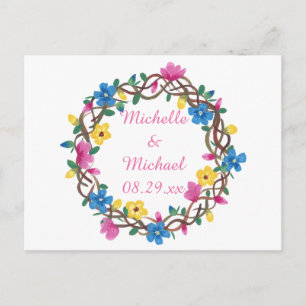 Postale Faire-part Wreathe Colorful Flowers Enregistrer la date Carte