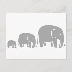 Postale famille d'éléphants de trois - gris sur carte post