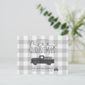 Postale Farmhouse Gris Buffalo Plaid Joyeux Carte de Noël (Debout devant)