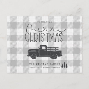 Postale Farmhouse Gris Buffalo Plaid Joyeux Carte de Noël