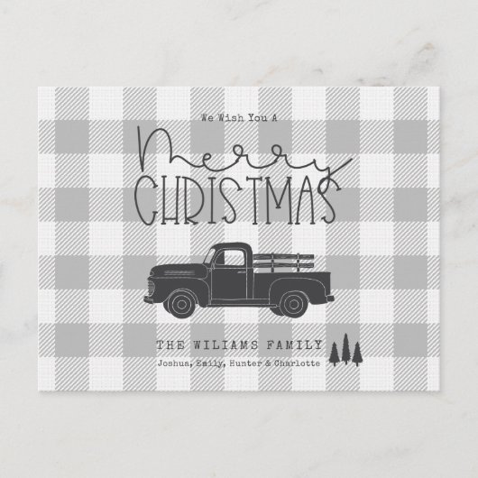 Postale Farmhouse Gris Buffalo Plaid Joyeux Carte de Noël (Devant)