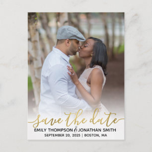 Postale Faux Gold Foil Photo Enregistrer La Date Carte Pos