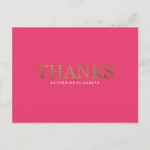Postale Faux Gold Foil sur Hot Pink - Carte de remerciemen