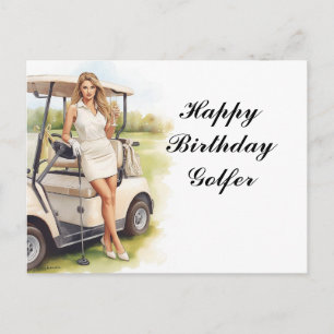 Postale Femme de golf joue au golf  Carte d'anniversaire p