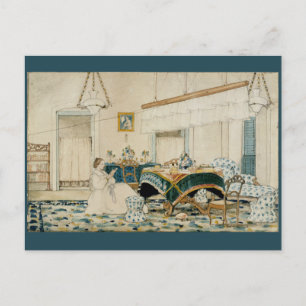 Postale Femme Lecture Livres Vintage Aquarelle Carte Posta