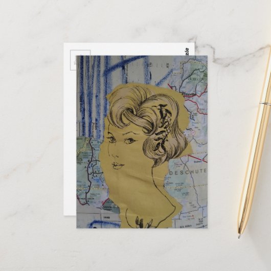 Postale Femme vintage et carte mixte  (Devant/Arrière en situation)
