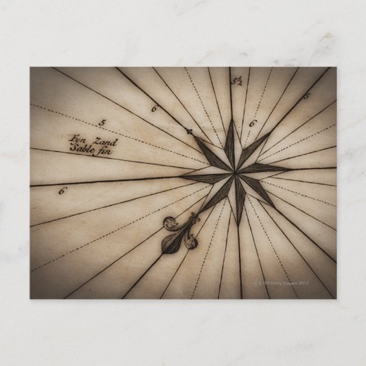 Postale Fermer le rose éolien sur la carte antique (Devant)