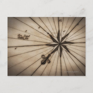 Postale Fermer le rose éolien sur la carte antique