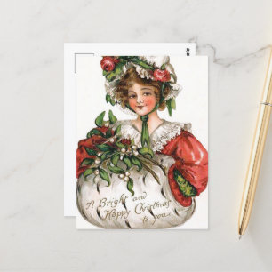 Postale fête vintage de Noël dame de vacances Carte postal