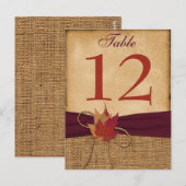 Postale Feuilles d'automne FAUX Burlap Carte Numéro de tab (Devant / Derrière)