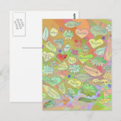 Postale Feuilles, Fleurs, Coeurs / Mots Conscients Carte p (Devant / Derrière)