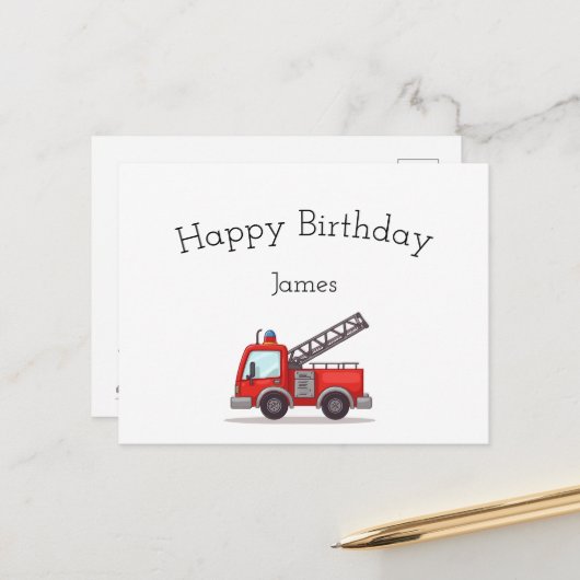 Postale Firetruck Bonne carte d'anniversaire (Devant/Arrière en situation)