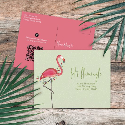 Postale Flamant rose de Noël QR Code d'itinéraire Carte