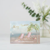 Postale Flamant rose de plage Joyeux budget de Noël Carte  (Debout devant)