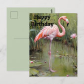 Postale Flamant Rose Peint Dans Un Étang, Carte De Vœux D' (Devant / Derrière)