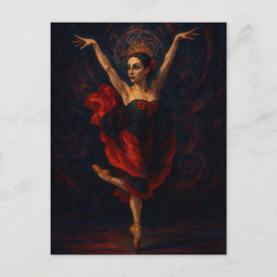 Postale Flamenca Ballerina Robe Rouge Danse Art Carte post