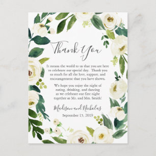 Postale Fleur blanche et vert Carte de remerciements de ré