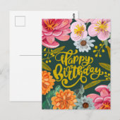 Postale Fleur folklorique Carte de voeux Anniversaire (Devant / Derrière)