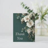 Postale Fleurs blanches sur le Carte de remerciements vert (Debout devant)
