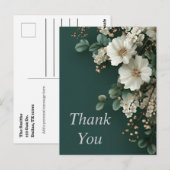 Postale Fleurs blanches sur le Carte de remerciements vert (Devant / Derrière)