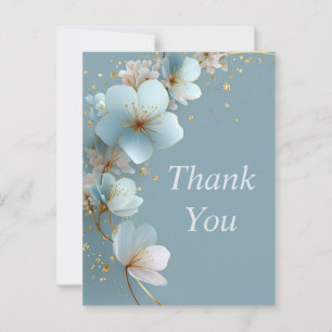 Postale Fleurs bleues et or sur Carte de remerciements ble