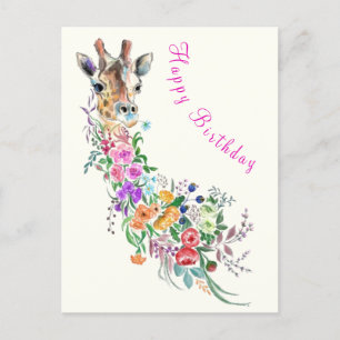 Postale Fleurs colorées Bouquet Giraffe Carte d'anniversai