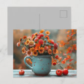 Postale fleurs de carte de voeux de chute dans un vase (Devant / Derrière)