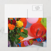 Postale Fleurs et ballons Carte d'anniversaire (Devant / Derrière)