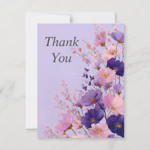 Postale Fleurs rose et violet clair Carte de remerciements