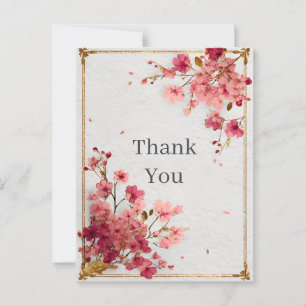 Postale Fleurs roses Gold Faux Texture Carte de remercieme