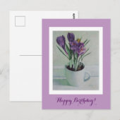 Postale Fleurs violettes dans une tasse peinture carte d'a (Devant / Derrière)