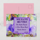 Postale Fleurs violettes Nouvelle Adresse Carte Postale, N (Devant / Derrière)