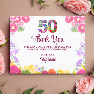 Postale Floral 50e anniversaire carte de remerciements 50