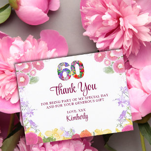 Postale Floral 60e anniversaire carte de remerciements 60